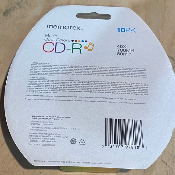 NWT Memorex Music Cool Colors CD-R 10PK - Picture 2 of 3